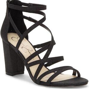 Women's Faux Leather Caged Sandals Size 8 Back Zip Block Heel Shoes